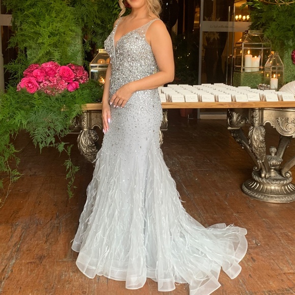 Jewel-Embellished Evening Gown with Ostrich Feathers - Picture 7 of 9